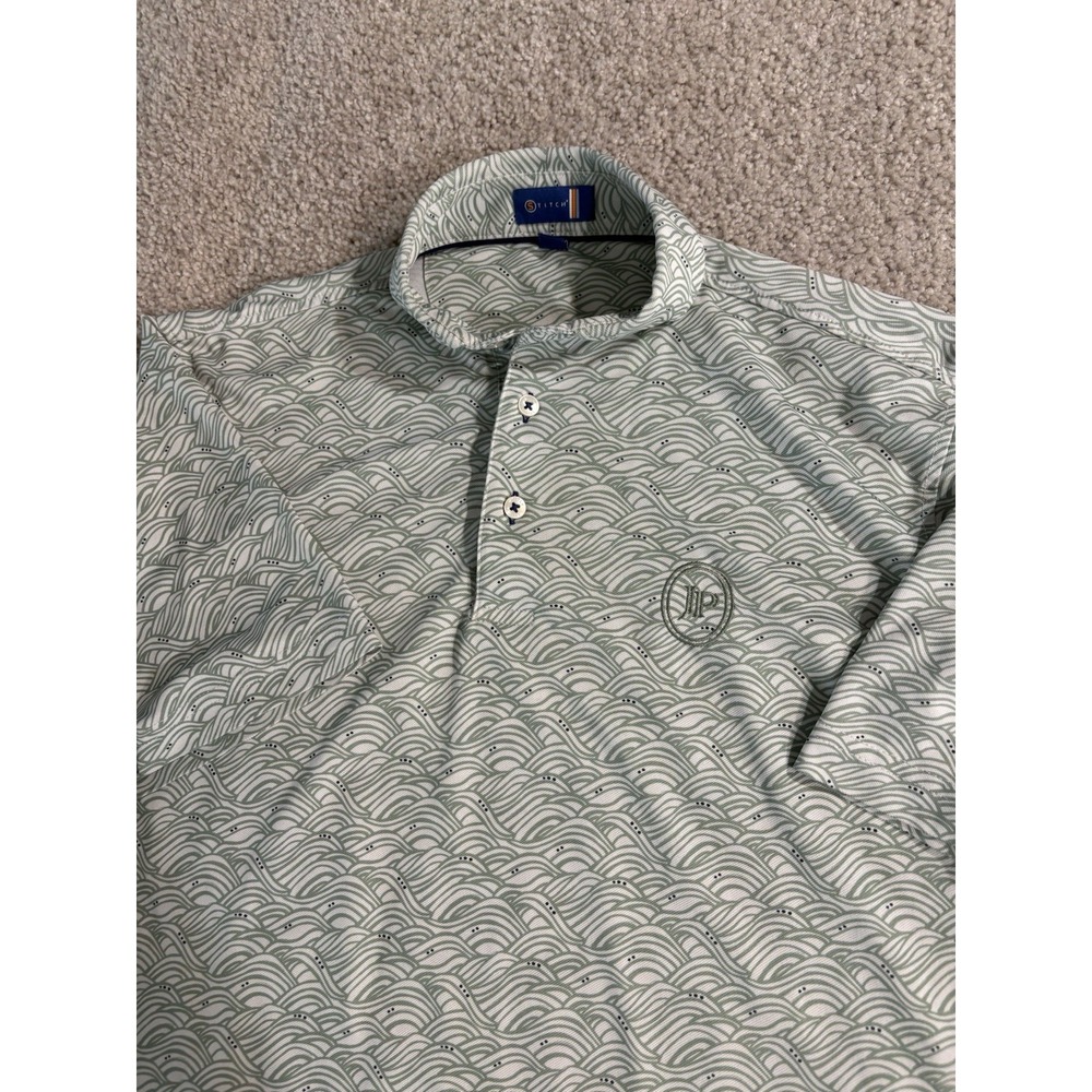 Stitch Golf Polo Shirt Mens Small S Green Wave Ocean Print Performance Stretch